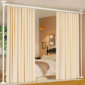 Room Divider for Room Separation, Tension Curtain Rods No Drilling, 4-10ft(H) 28-70inch(W) Adjustable Temporary Privacy Wall Divider, Heavy Duty Freestanding Space Partition Separator, White