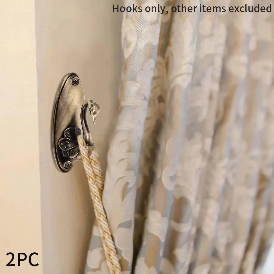 Swan Style Curtain Hooks, U-Shaped Metal Curtain Rods for Walls, Vintage Decorative Curtain Rails, 2-Pack (bronze Color)
