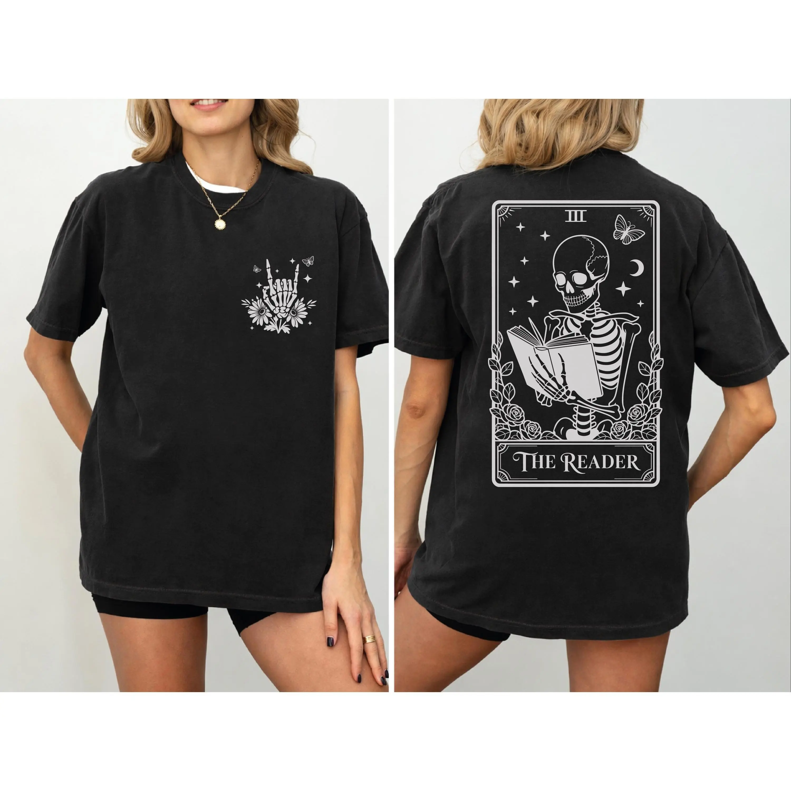 Men's Tarot Graphic T-Shirt, Casual Loose-Fit Crew Neck in Combed Cotton, Foldable & Lightweight All Seasons Top, Bookish Gift, Digital Print, Casual Wear, Hangable, Machine Washable, Normal Type, Pull On, Baggy, Seamless