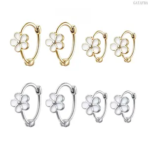Floral Circle Earrings 7mm/10mm Dual Sizes, Minimalist Geometric Ear Jewelry For Dates Birthdays Anniversaries Festivals
