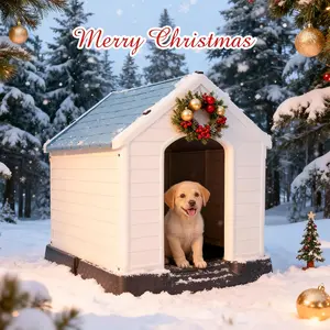 Large Plastic Waterproof Igloo Dog House with Elevated Floor and Air Vents, Puppy Shelter Kennel for Small Medium Large Dogs Outdoor Indoor, Blue