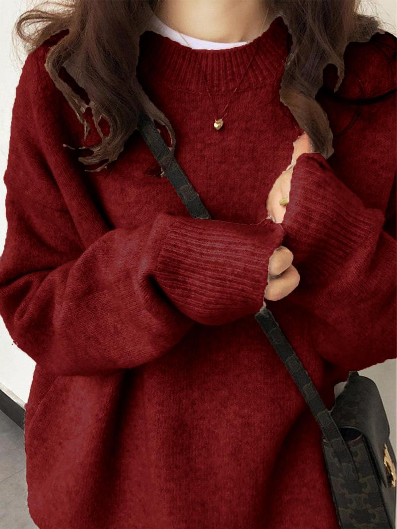 Women's Solid Drop Shoulder Long Sleeve Sweater Casual Fit Fashion Round Neck Pullover, for Fall & Winter, Women's Knitwear for Daily Wear, Gifts For Women