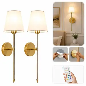 Rechargeable Wireless Wall Lamps with Remote Control, Battery-Powered Multi-Color Wall Lights, 2-Way Installation for Bedroom, Living Room & Hallway, Battery Operated Sconce, Indoor Wall Light
