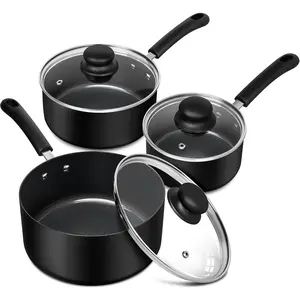 Nonstick Saucepan with Lid, Ceramic Sauce Pan Sets, Easy to Clean Sauce Pans, Multi-Purpose Cooking Pots, 1QT & 2QT & 3QT, Black