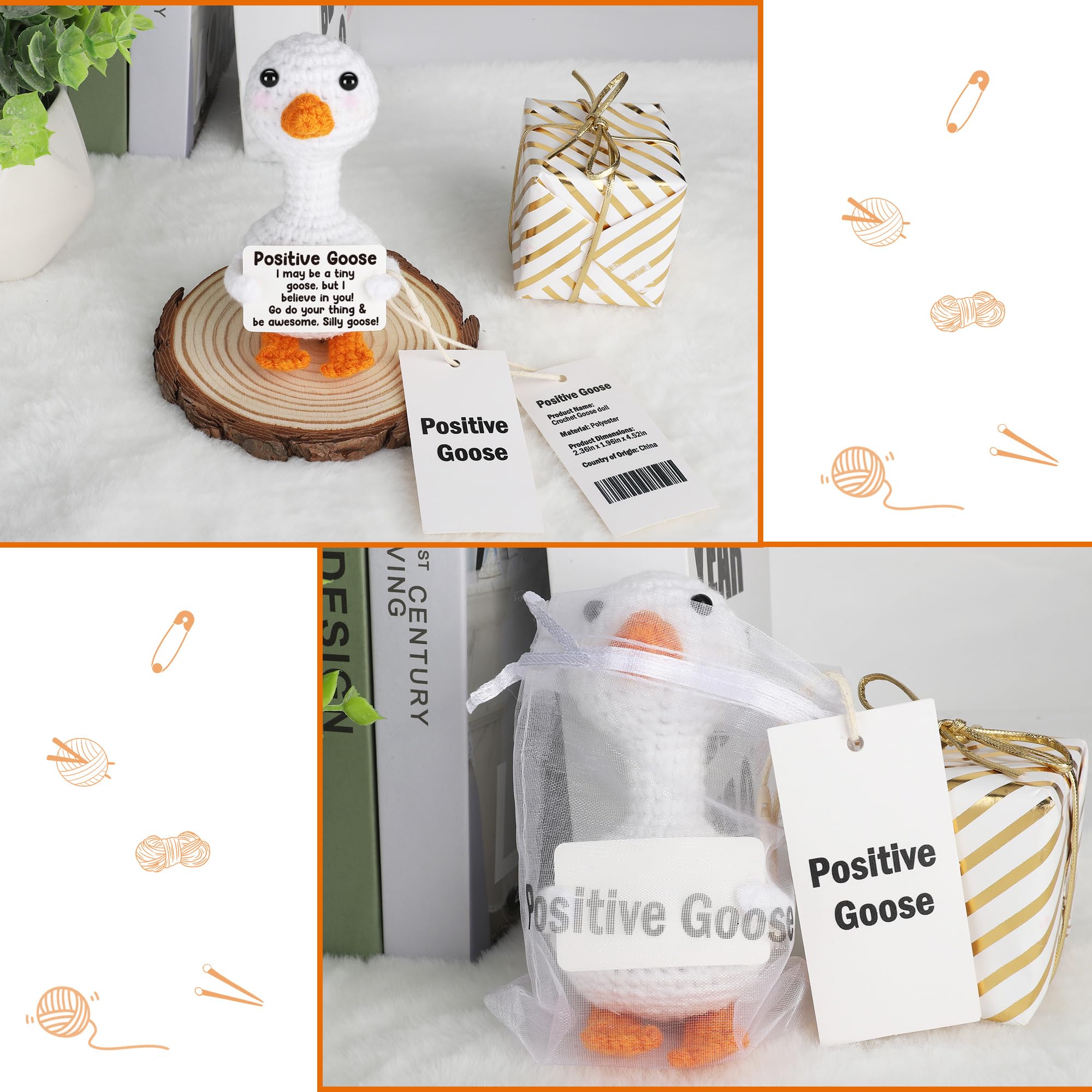 Adorable Hand-Knit Little Goose Stuffed Toy, Unique Handmade Gift For Anniversary Graduation Baby Shower Party Favors, Soft Plush Doll Bag Pendant Car Ornament Desk Decor Anxiety Relief Cute Collectible