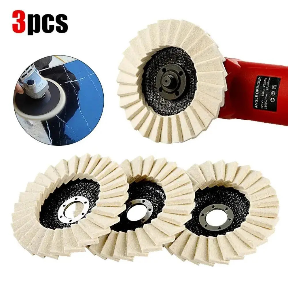 3-Piece 5-Inch Wool Polishing Wheel Set for Angle Grinder, Polishing Tools, High-Gloss Finish for Metal Glass Ceramic Stone, Durable Efficient Design