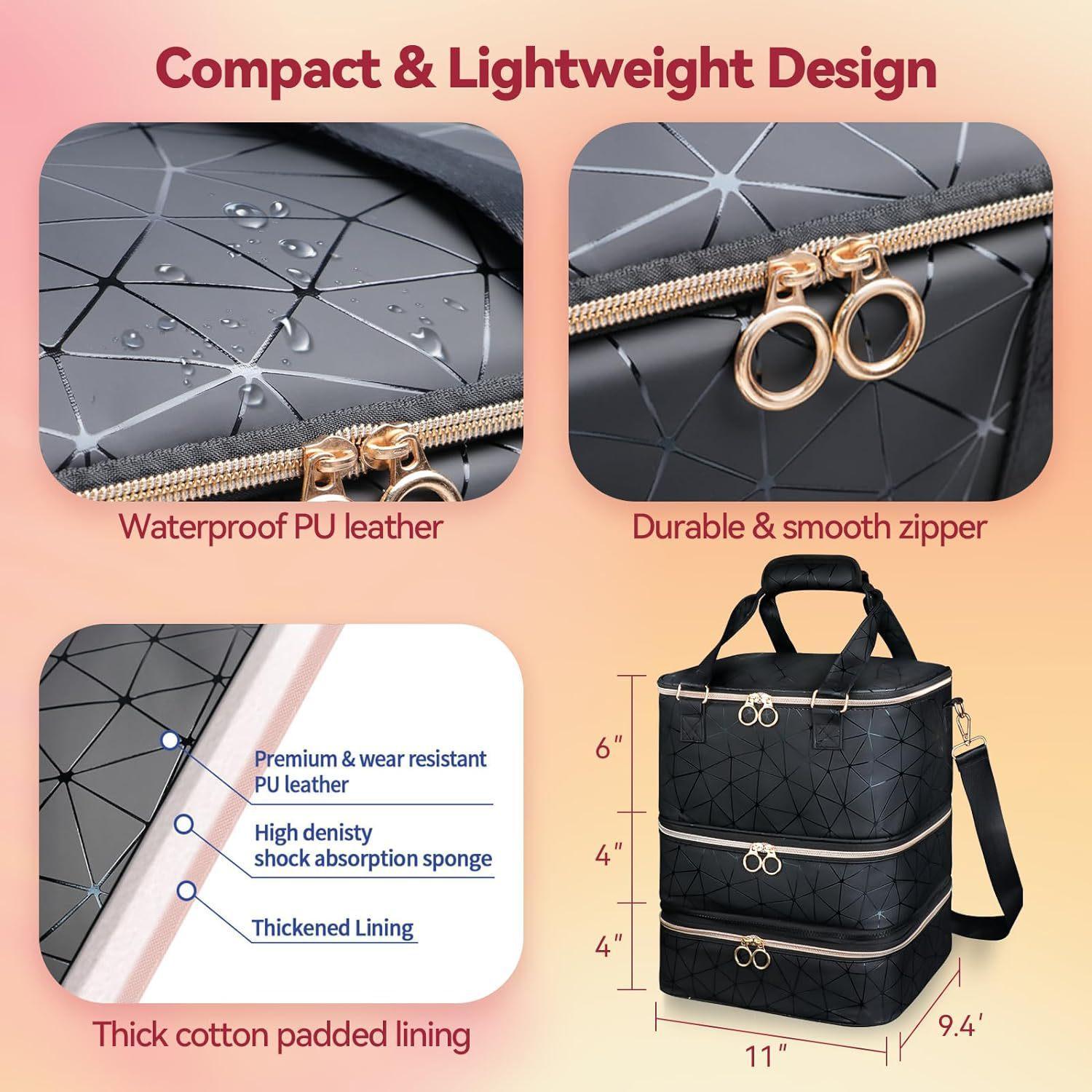 Large Capacity Makeup Bag, 3 Layer Detachable Makeup Case, Nail Polish Storage Bag, Makeup Organizer, Cosmetic Storage Bag, Makeup Tools Organizer