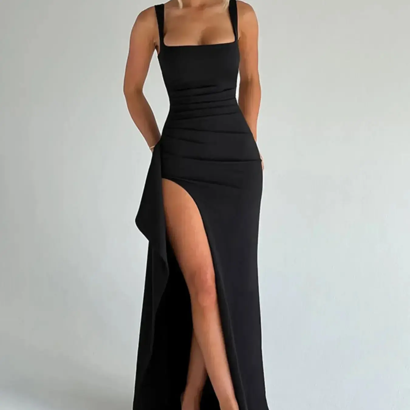 Women's Plain Split Thigh Backless Dress, Elegant Sexy Sleeveless Dress for Party Club Dating Wear, Ladies Clothes for All Seasons, Floor Length Slip Dress, Evening Party Dresses