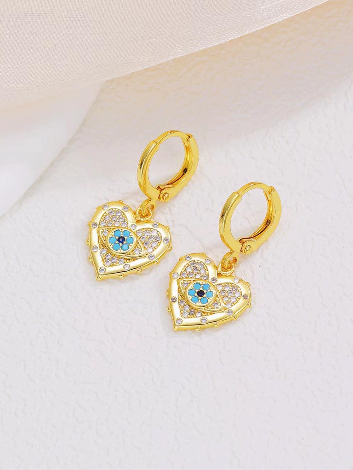 Fashion Heart Shaped Pendant Necklace & Dangle Earrings, Artificial Gemstone Decor Zirconia Jewelry Set for Party, Daily Decor, Trendy All-match & Exquisite Jewelry for Birthday Gift