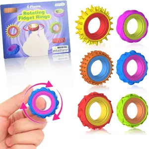 6/12 Piece Kids Stress Relief Rotating Ring Set, Adjustable Sensory Training Tool, Adhd Anxiety Relief, Portable Office Travel Toy