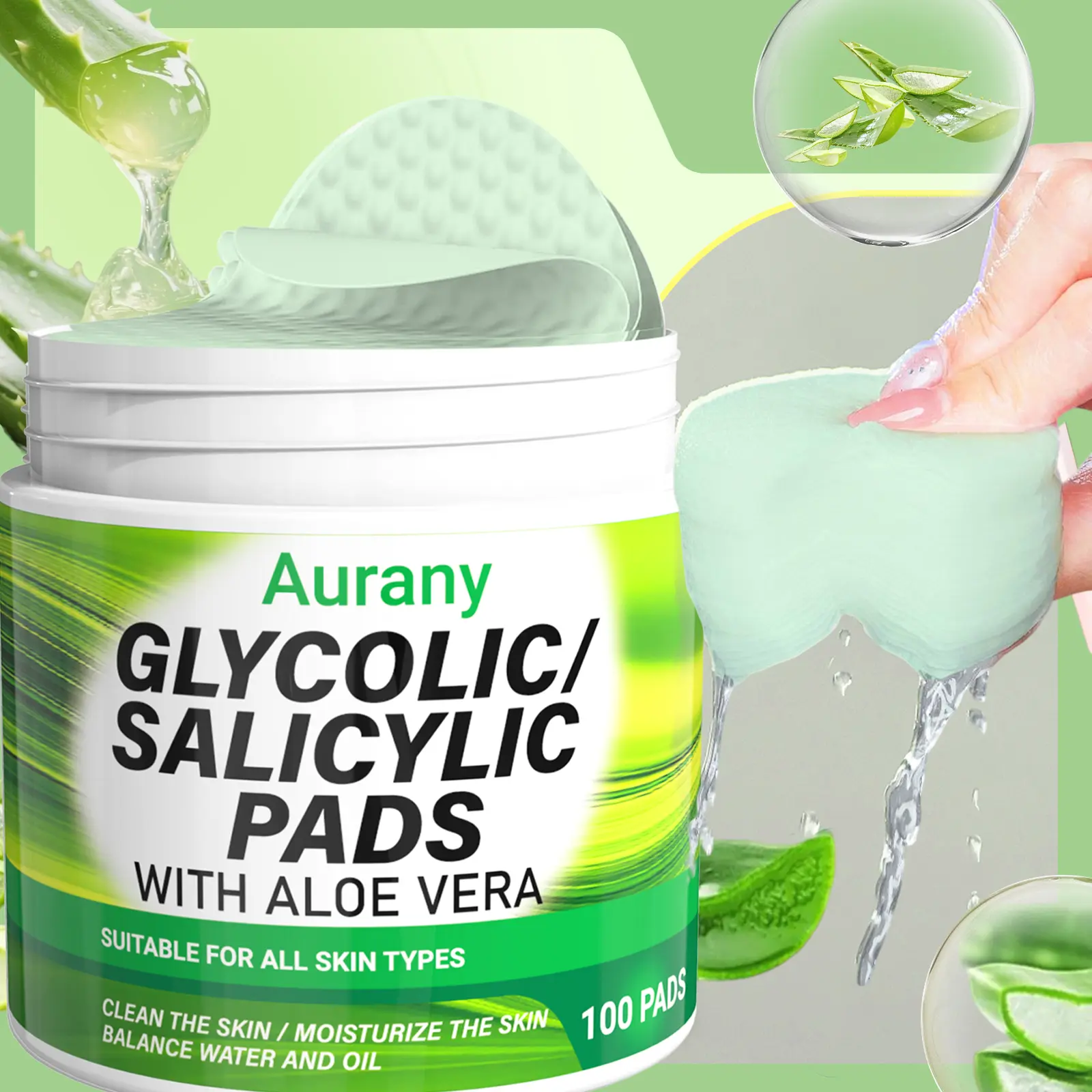 Glycolic/Salicylic Pads With Aloe Vera, Exfoliating, Smooth, Clean & Moisturizing Face Skin, Balance Water And Oil, Unisex, Suitable For All Skin Types, Christmas, Thanksgiving Gift