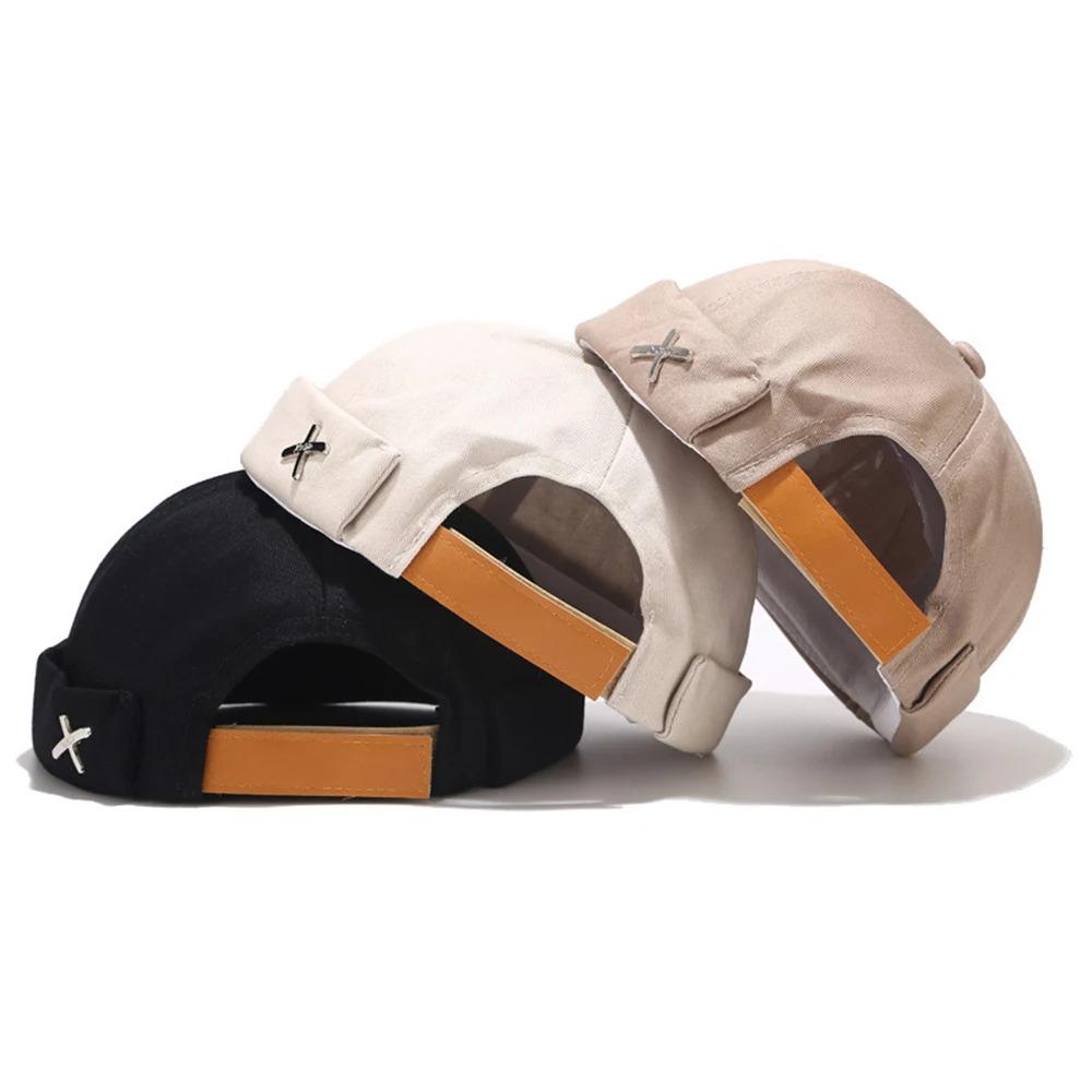 Vintage Men's Summer Cotton Brimless Skullies Cap Women Street Portable Docker Hats X Letter Icon Adjustable Beanie Hip Hop Hats