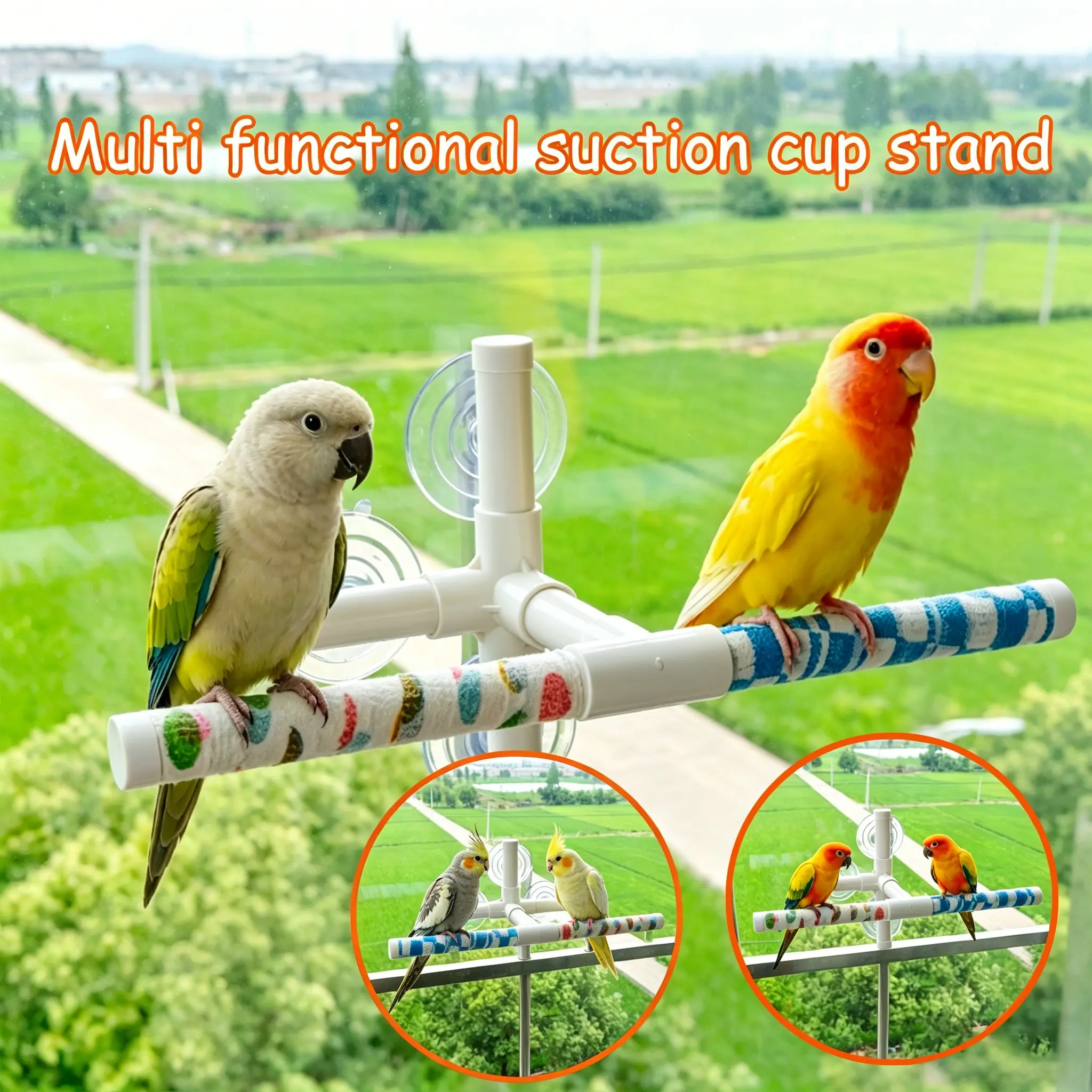 Multifunctional Portable Suction Bird Window and Shower Perch Toy, Random Pattern Stand, Suitable for Parrots, Bath Tub Holder