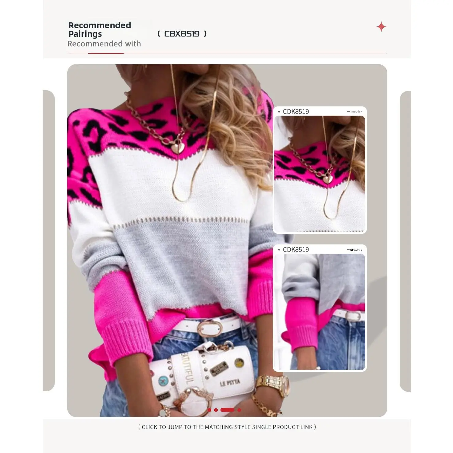 new women's leopard print patchwork one neck sweater versatile pullover top knitted base layer for fall winter daily wear