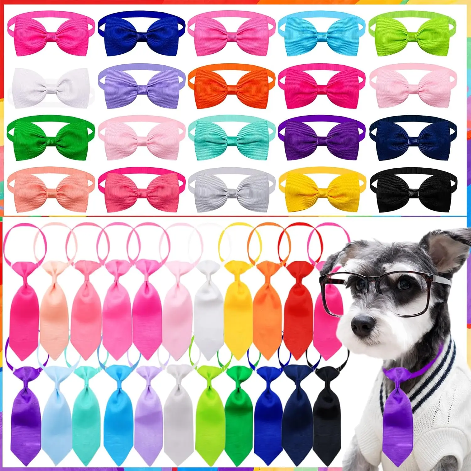 40 Pieces Dog Bowtie Collars - Adjustable, Bite Resistant, Skin-Friendly Polyester Fabric, Assorted Solid Colors, Comfortable to Wear Pet Grooming Accessories for Small-Medium Puppies, Ideal for Christmas Parties, Photos