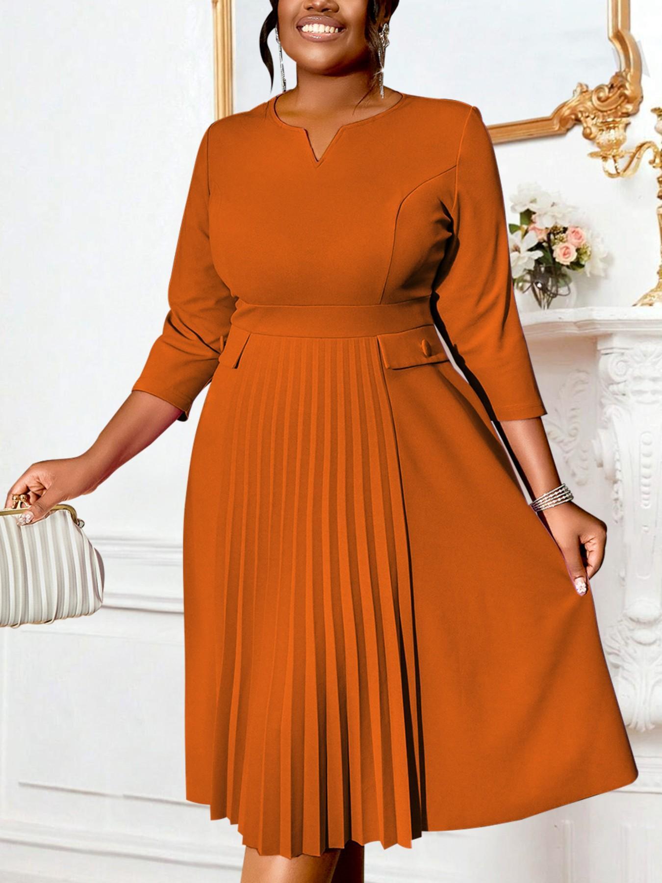 Women Elegant Formal Church Dresses Plisse A Line Modest Classy Pleated 3/4 Sleeves African Office Ladies Party Gowns Autumn New