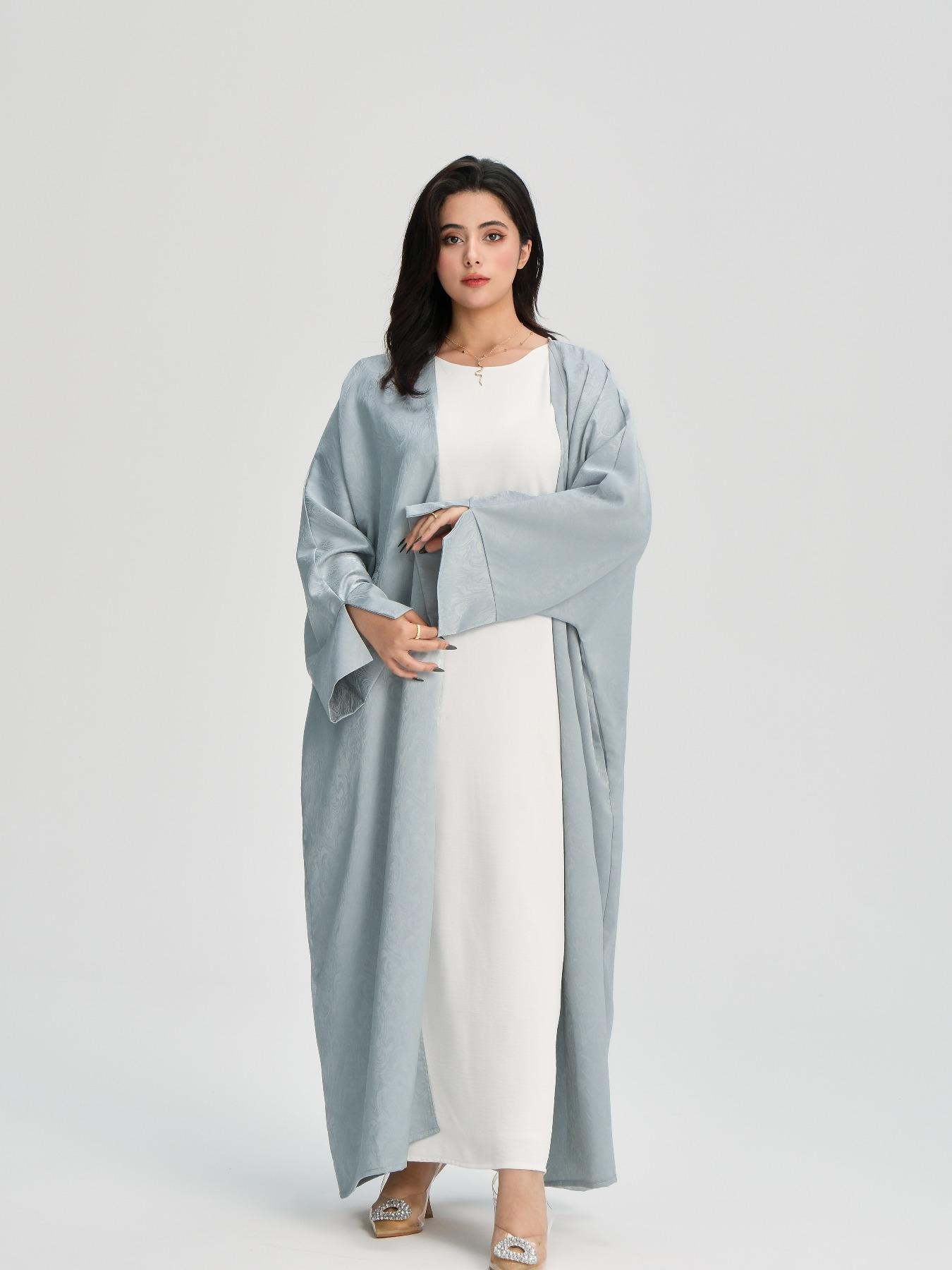 Women's Jacquard Split Sleeve Abaya Casual Cardigan, Modest V Neck Long Sleeve Open Front Abaya Dress for Daily Wear, Women's Islamic Clothing for All Seasons