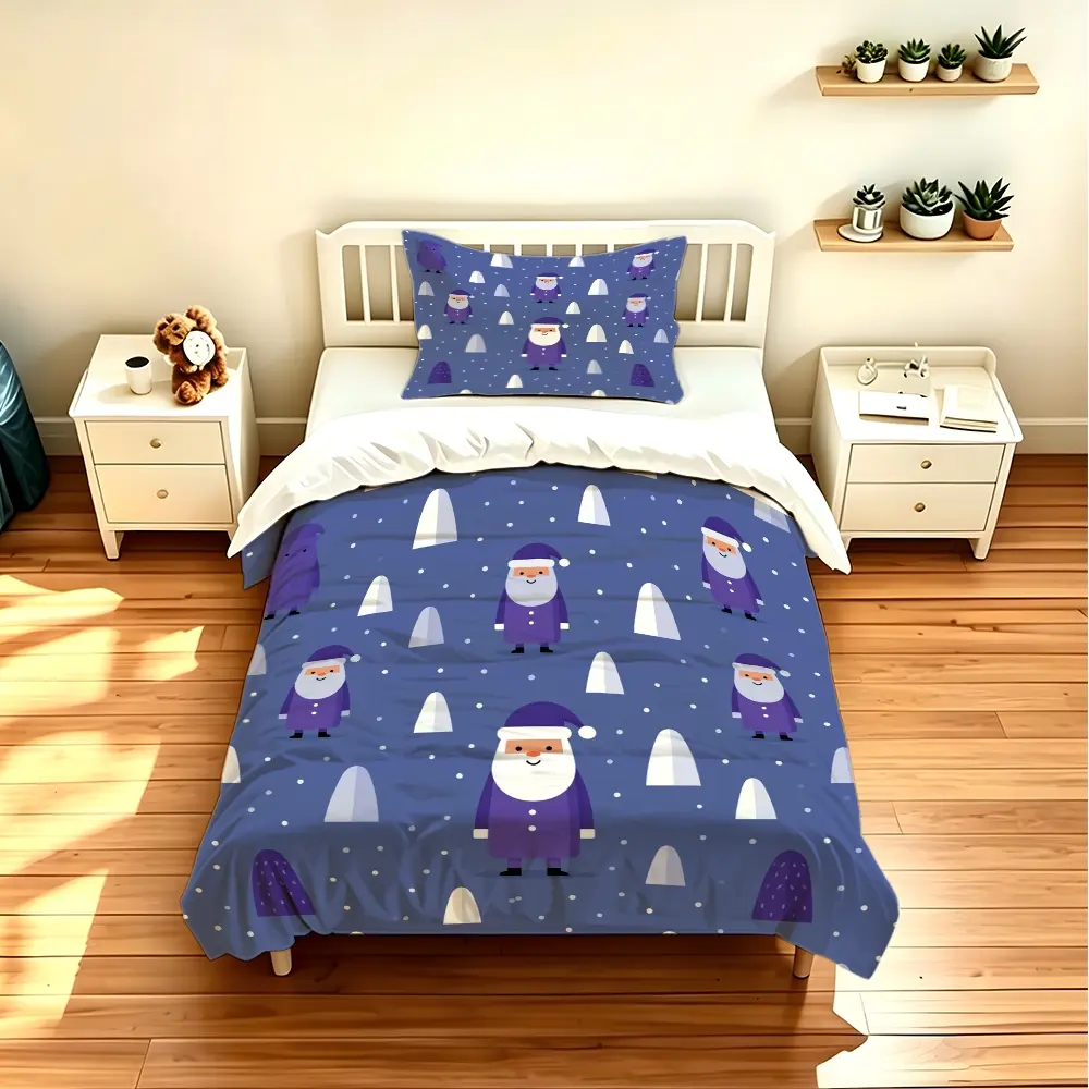 2/3pcs duvet cover set (1 duvet cover + 2 pillowcases) - Christmas Purple Santa Claus Snowy Bedding Set, HD Digital Printed, Fade Resistant, Soft Comfortable Polyester Fabric, Perfect for Dorm Bedroom Hotel, All Season Home Decor Duvet Cover Set