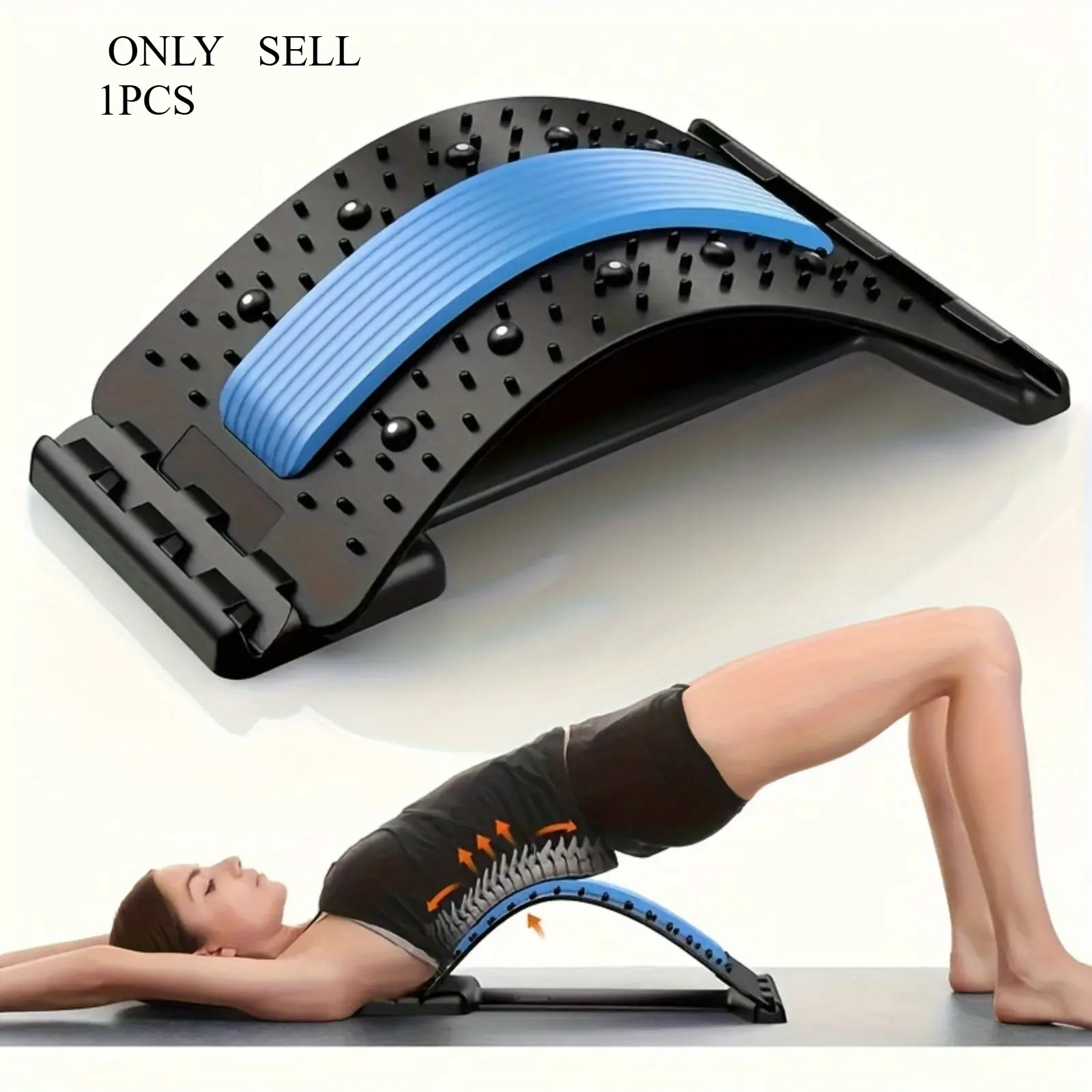 1pc Relax Back Stretcher Machine, multi-layered back biscuit. Upper and lower back stretching and relaxing waist device, lumbar support spine board. With three adjustable settings, suitable for chairs and cars. Comes with a massager, Relaxation Aid