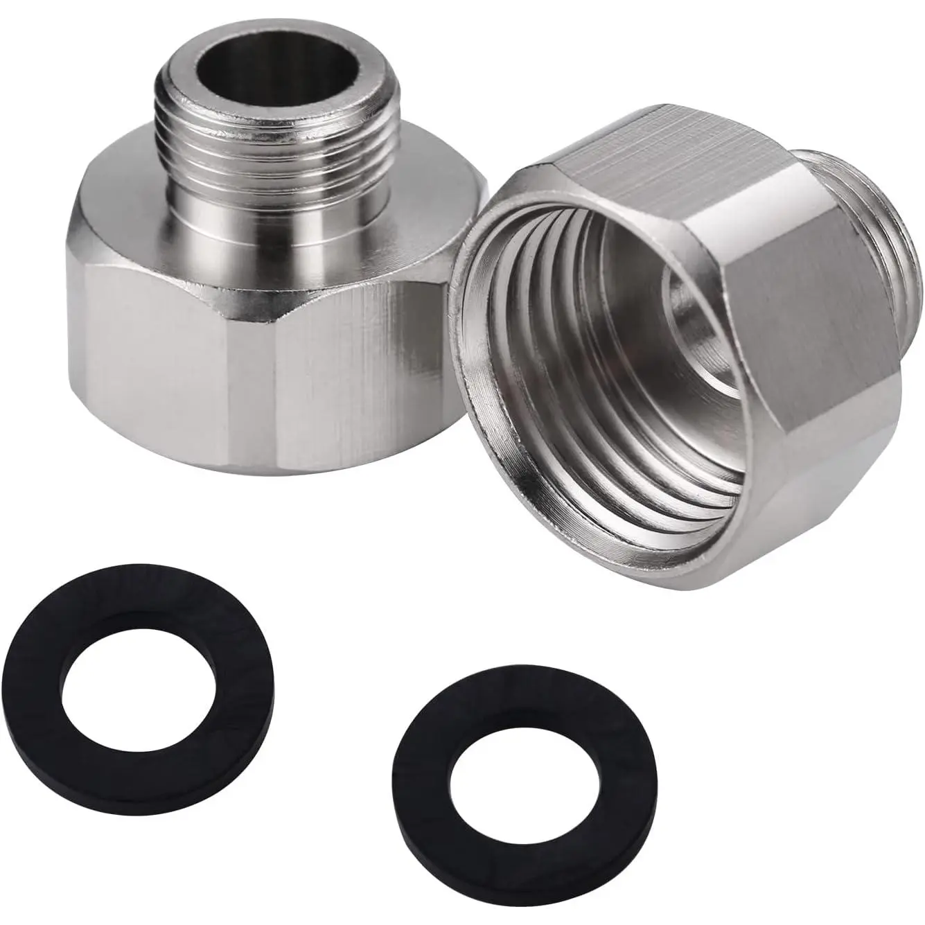 2 count Brass Pipe Fitting, Water Hose Adapter Faucet Adapter 3/8" NPSM Male Pipe x G1/2" NPSM Female Pipe, Compression Fitting with Rubber Washer Chrome Finish for Kitchen Bathroom