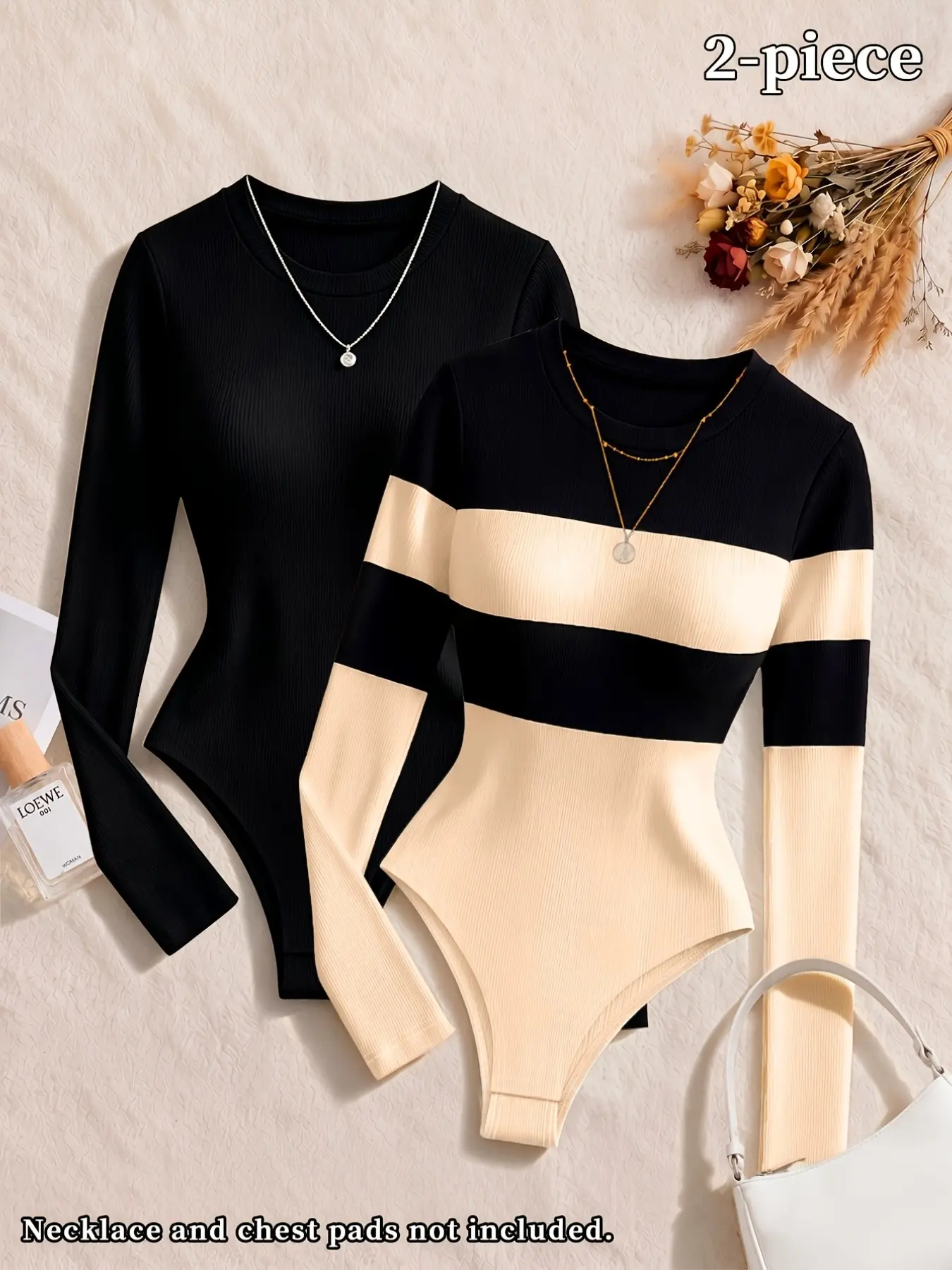 Elegant Women's Two-Piece Long Sleeve Romper Set, Classic Round Neck Slim Fit Knit Top, Perfect for Office and Layering