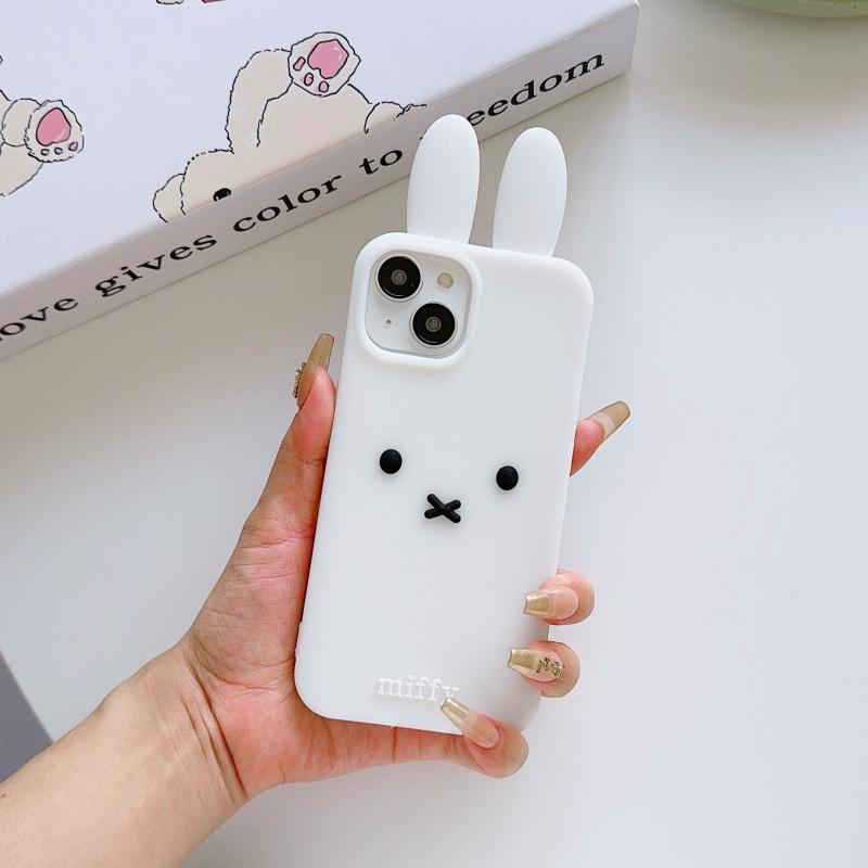 Luxury Cute Pink White Miffy silicone soft phone Case For iPhone 12 13 14 15 16 17 Pro Max Funny Cartoon long ear Miffy Cover﻿