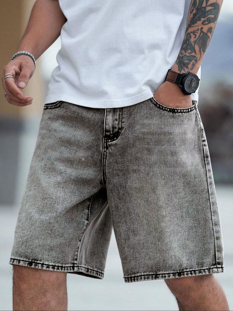 Men's Solid Color Denim Shorts, Loose Casual Fashion Comfy Shorts for Summer, Men's Bottoms for Daily Wear