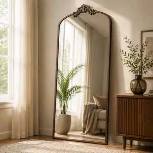 ARCH Full Length Mirror 36x66 Inch Vintage Ornate Arched Floor Mirror Metal Framed Dressing Mirror Oversized Wall Mounted Mirror for Entryway Living Room Bedroom Clothing Shop Antique Bronze, Brown+Antique Bronze Color Options, Metal Materi