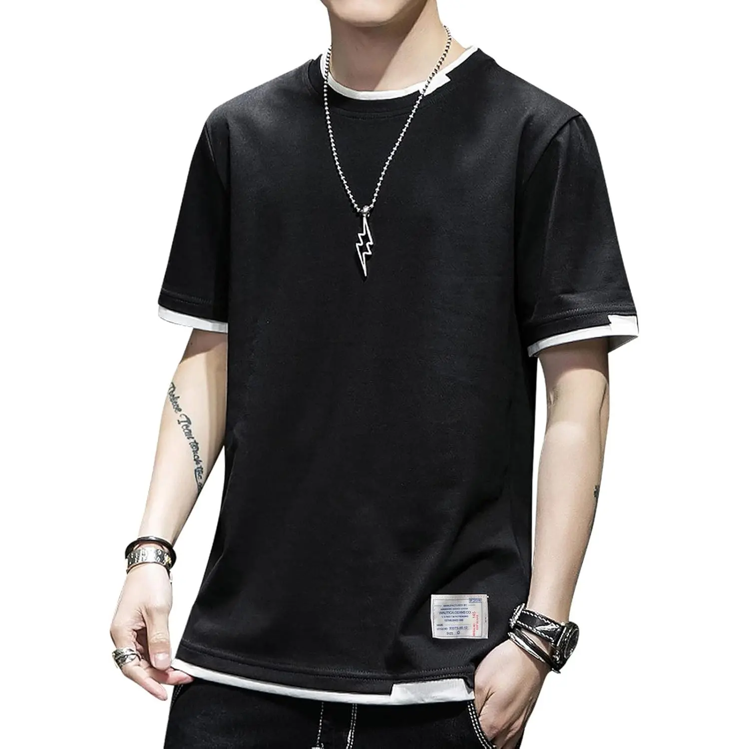 Men's Short Sleeve Crewneck Patchwork Casual T-Shirt| Summer Harajuku Sportswea Hip-Hop Short Sleeve Pullover Teeshirt