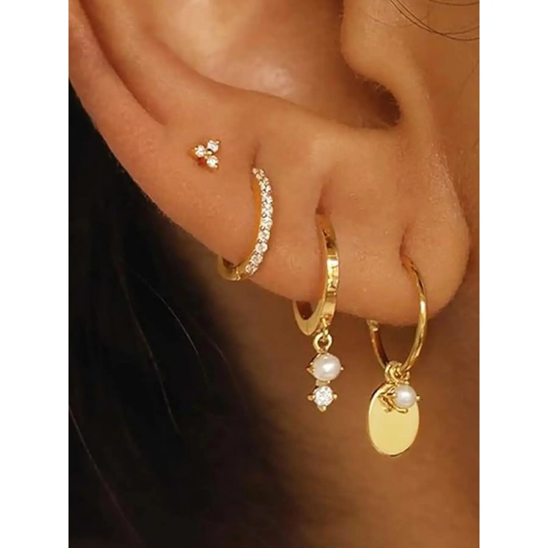 Stackable Earrings for Women, Dainty 14K Gold Plated Pearl Hoop Huggie & Stud Earring Set, Cute Cartilage Earrings, Trendy Hypoallergenic Jewelry