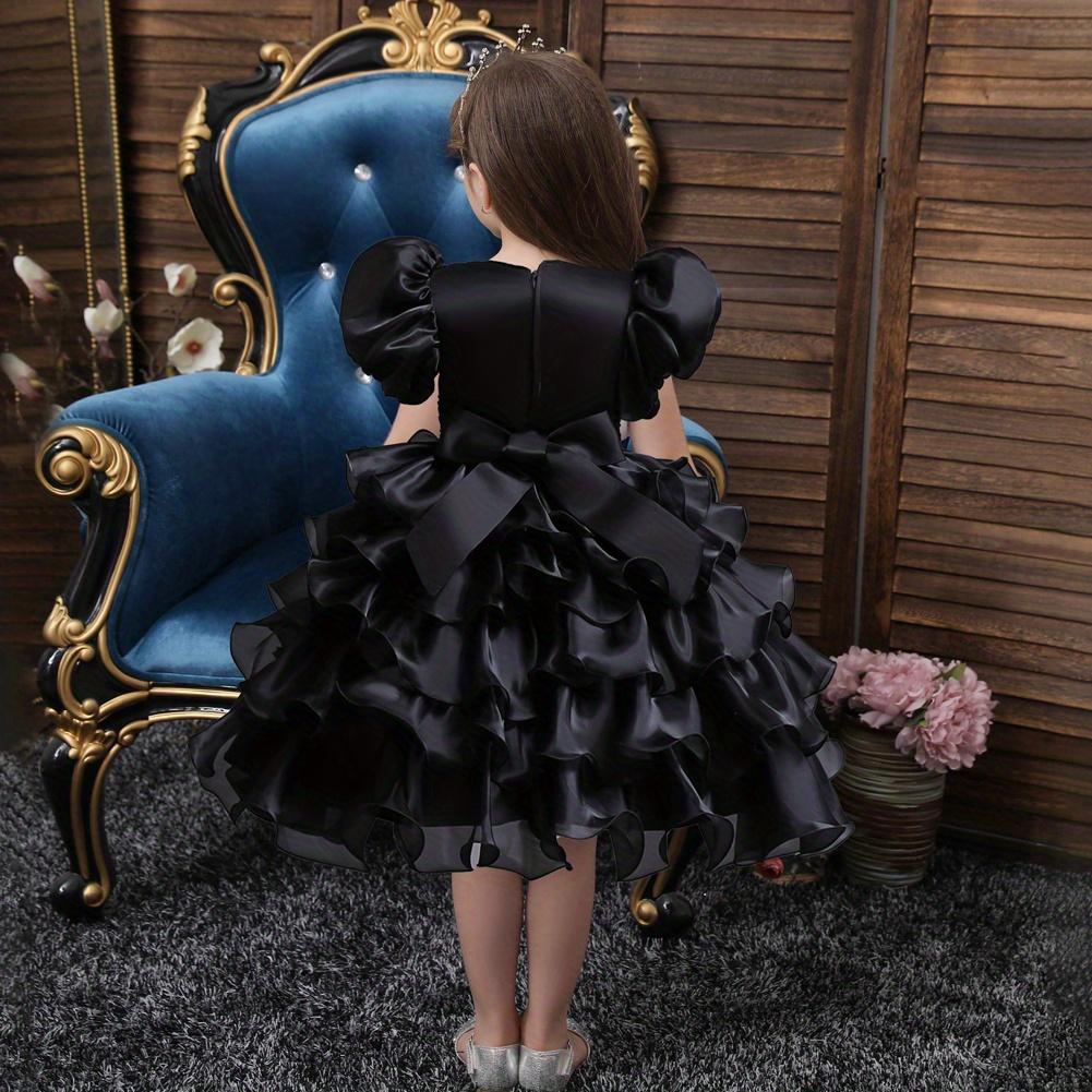 Girls Sparkling Sequin Princess Dress Puff Sleeves Halloween Christmas Dance Performances Formal Dresses for Youngsters Stage Performance Skirt with Positioning Holes