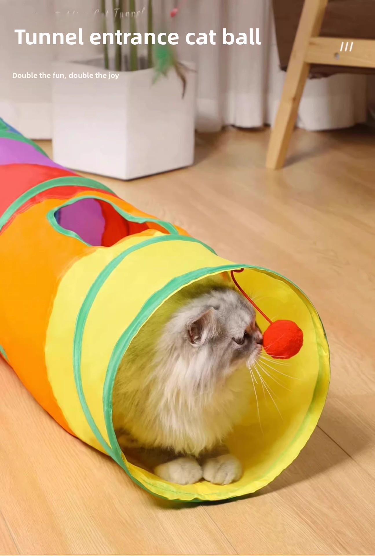 Rainbow direct cat tunnel self-entertainment educational cat toy foldable cat tunnel,Happy space for cats photo toy ball accessory bite resistance rope control Glow-in-the-Dark buttons enrichment puzzle Resistant Inflatable Set puppy dogs child chew funny