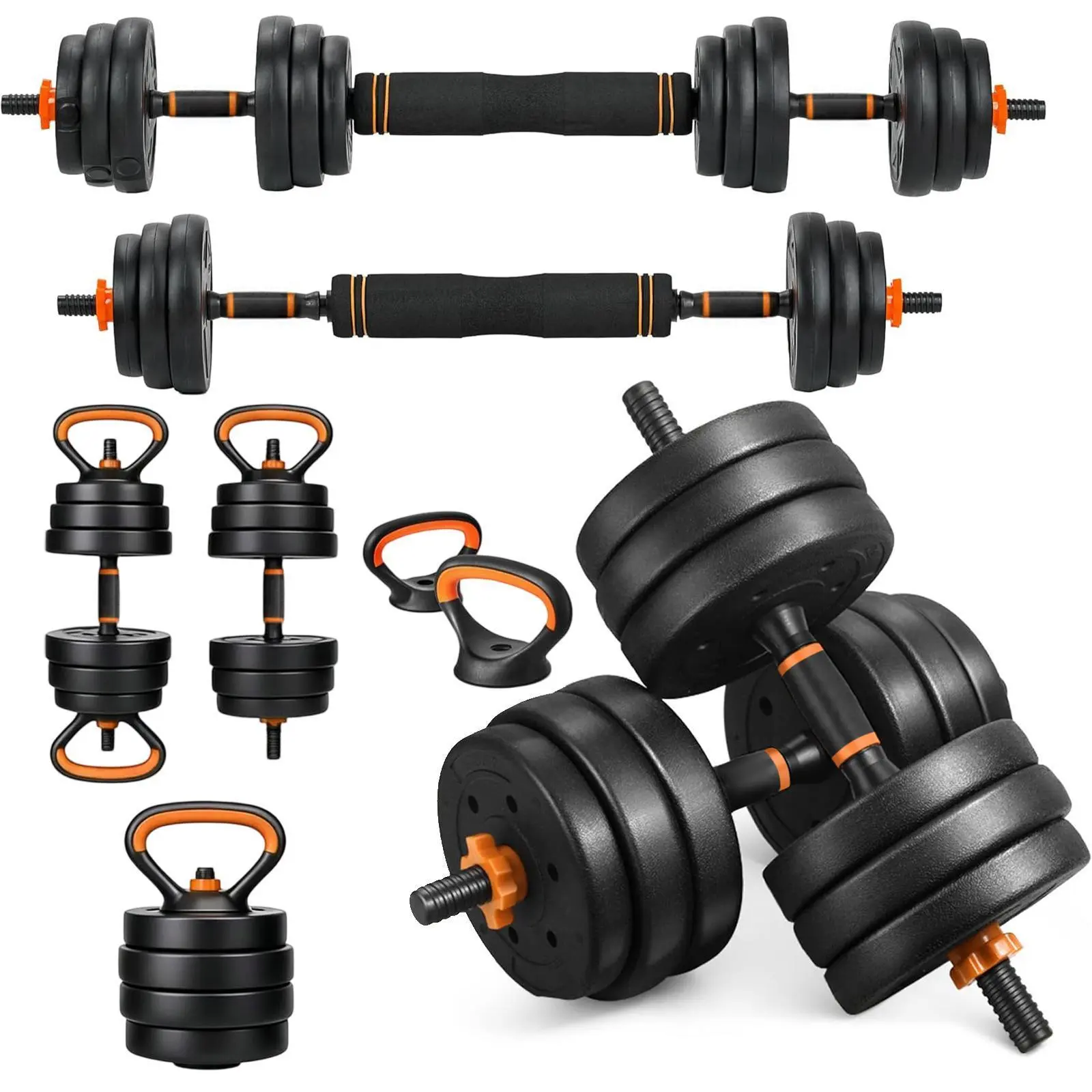 Adjustable Dumbbell Weight Set 44 lbs Multi Functional 4 in 1 Exercise Equipment Convertible Barbell Kettlebell Push-up Stand Fitness Workout Gear For Men Women Home Gym Summervibes