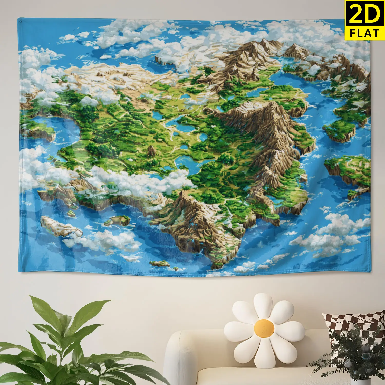 Fantasy Continent Landscape Print Tapestry - Large Horizontal Hangable Polyester Wall Art, No-Installation Family Holiday Decoration, Indoor-Outdoor Room Decorations Gift