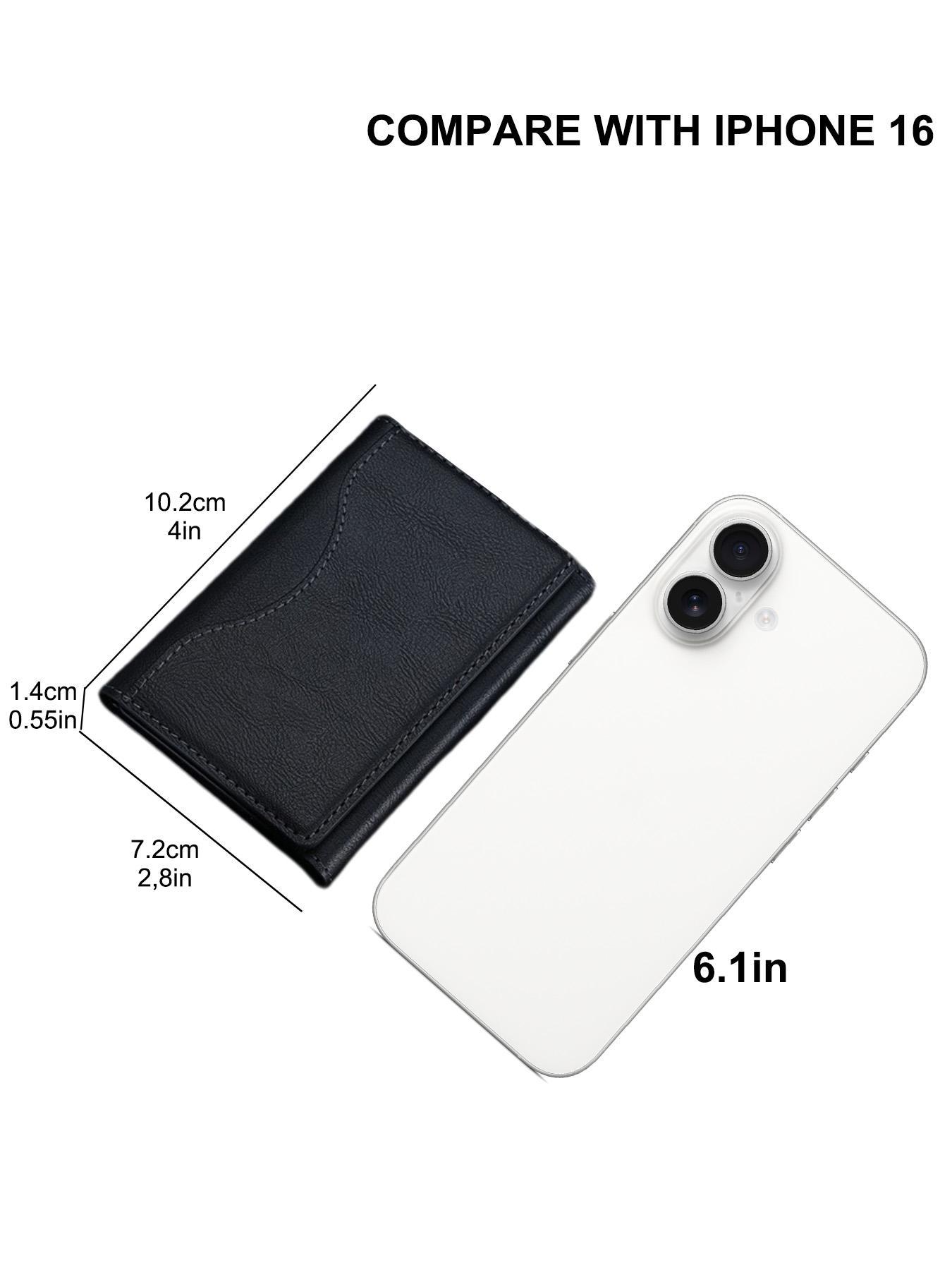 Men's Minimalist Plain Color Textured Card Holder, Casual Trendy Bifold Card Holder, Fashionable Card Case for Daily Use, Leather Card Holder, Credit Card Holder, Magnetically Attached To iphone 16 15 12 13 14 Pro Max Plus