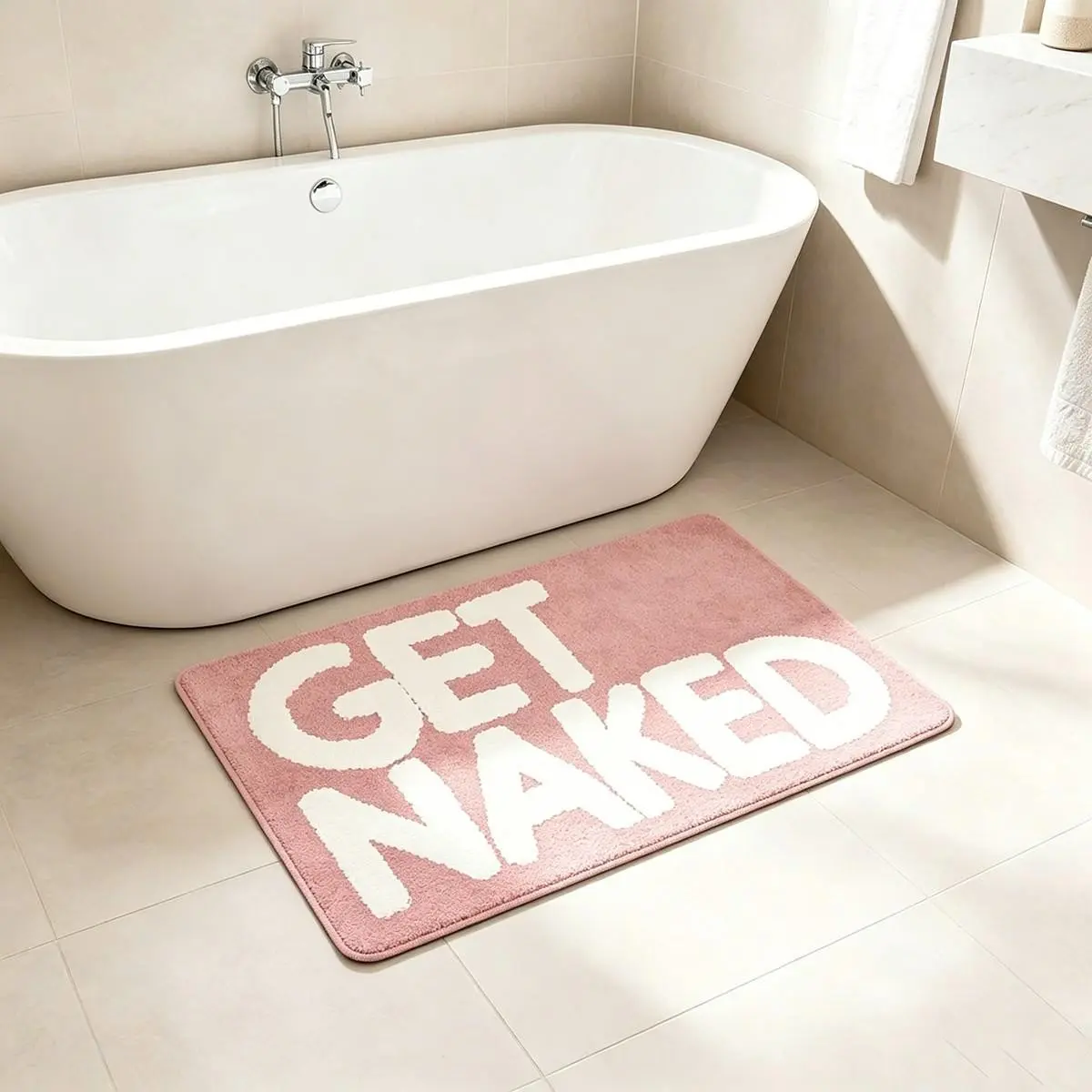 Funny Bathroom Rug, Non-Slip Foot Mat, Minimalist Letter Design, Indoor Use, Textile Material, 0.24 Square Units, Indoor Floor Rug, Non Slip Rugs, Rugs For Bathroom Floor