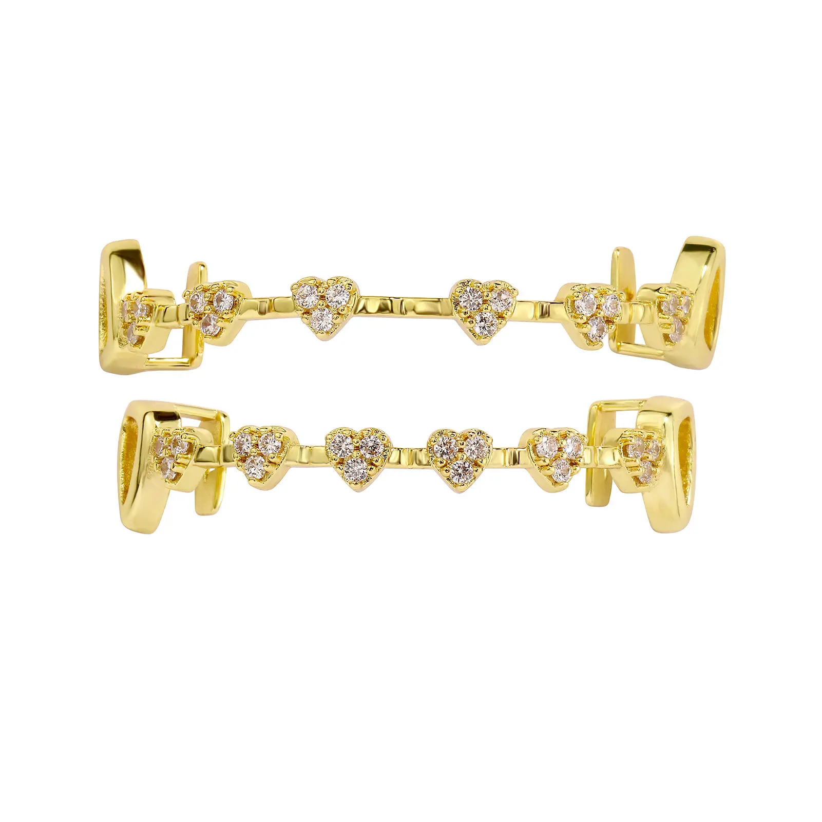 Trendy Daily Rap Accessory Heart Full Diamond Zircon Gold Teeth Decor For Party Cosplay