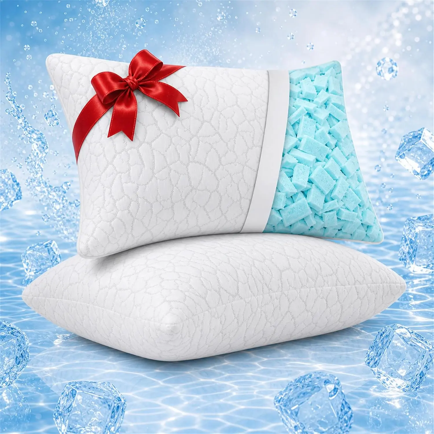 Cooling Pillows Queen Size Set of 2, Firm Bed Pillows|, For Hot Sleeper, Side Back Stomach Sleeping, Cold Pillow, Neck and Shoulder Pain Relief, Removable Washable Cover