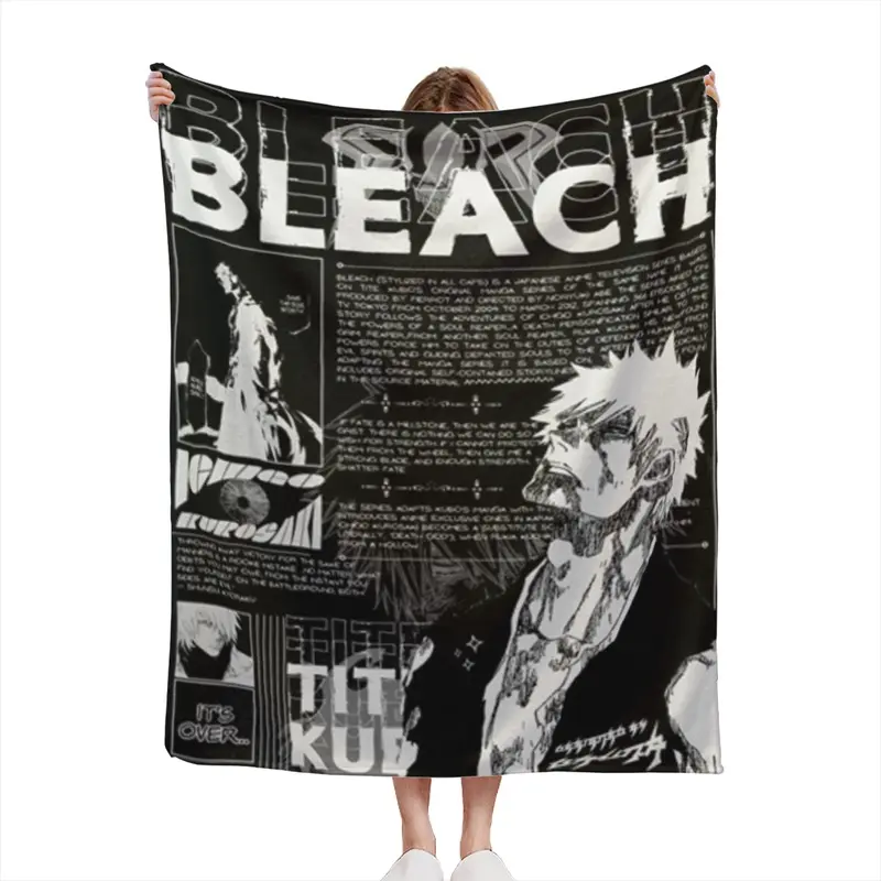 Bleach Anime Manga Ichigo Kurosaki Poster Graphic Throw Blanket Vintage Japanese Anime Soft Warm Fleece Blanket Bed Couch Sofa Room Decor Decorative Blanket Inch