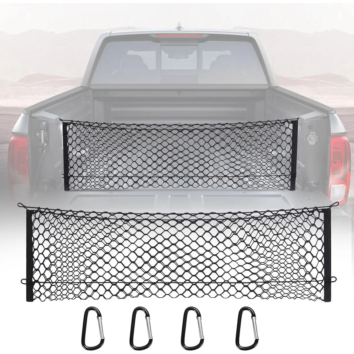 Elastic Mesh Net,Cargo Net Stretchable for Pickup Truck Bed, Adjustable Accessories for Storage Secure Nets, Stretchable Tailgate Net with Hook, Compatible for Chevy Silverado Ford LTZ WT LS F150 F250 (140x40cm) Car Exterior Accessories
