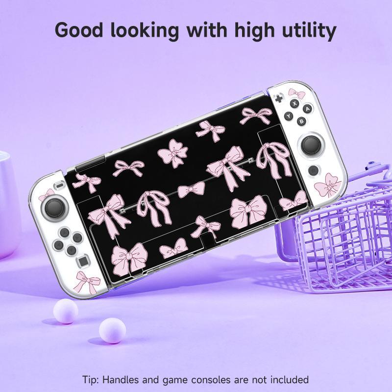 Cute Bow Pattern Game Console Protective Case with Soft Grip, Shockproof Hard Shell Protective Case & Soft Grip, Anti-scratch Console Accessories for Switch OLED