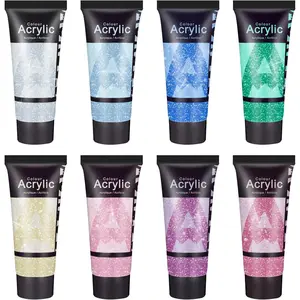 Galaxy Glitter Acrylic Paint Set - 8 Glitter-Iridescent Colors, 0.71 Fl Oz/21ml Tubes, Solar Flare & Celestial Blush Hues, Non-Toxic Art Supplies for Holiday Crafts Decor, DIY Projects, Artist Gifts
