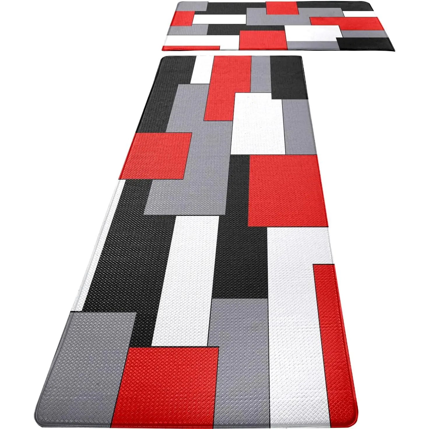 Red Black Grey White Kitchen Rugs and Mats Set of 2 Cushioned Anti  Kitchen Rugs Set Geometric Non-Skid Washable Kitchen Mats for Kitchen Sink Laundry 17.5"x29.5"+17.5"x47"