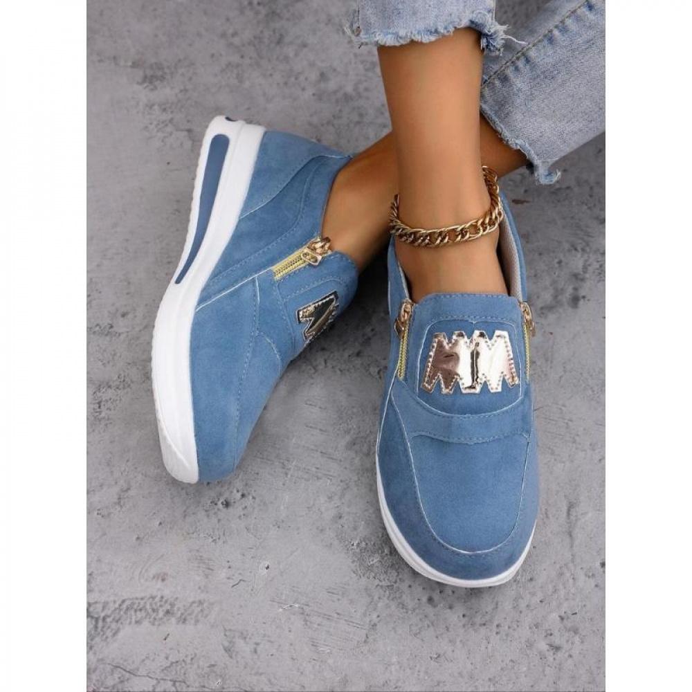 Women's Fashionable Letter Design Zipper Wedge Sneakers, Shoes for Women, Casual Comfortable Sports Shoes for Daily Wear, Female All-match Round Toe Shoes for Daily Wear