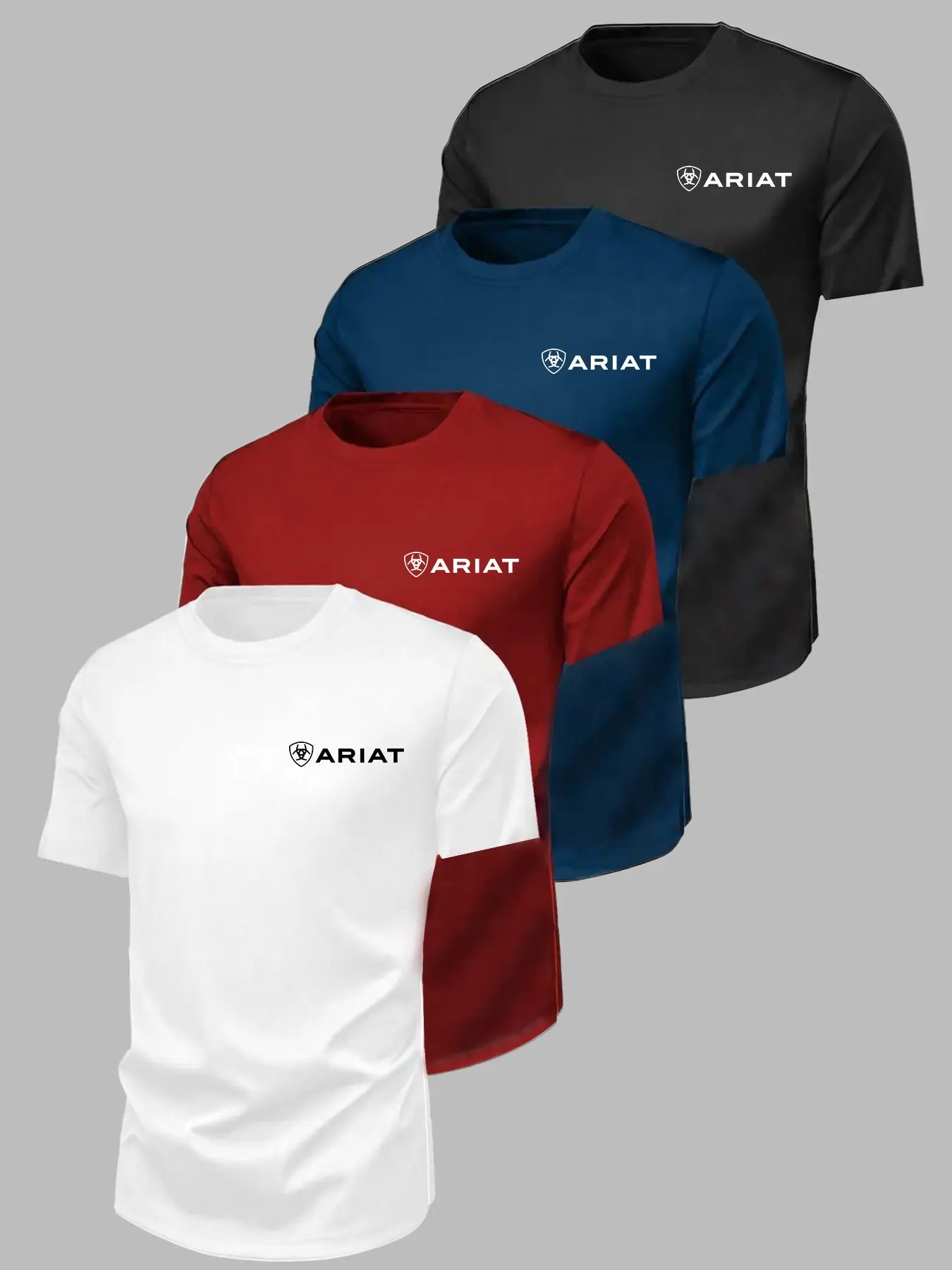 Men's High-Elastic Sporty Short Sleeve T-Shirt, Breathable Cotton, Casual Loose-Fit, 4-Pack, Multiple Colors, Geometric Print