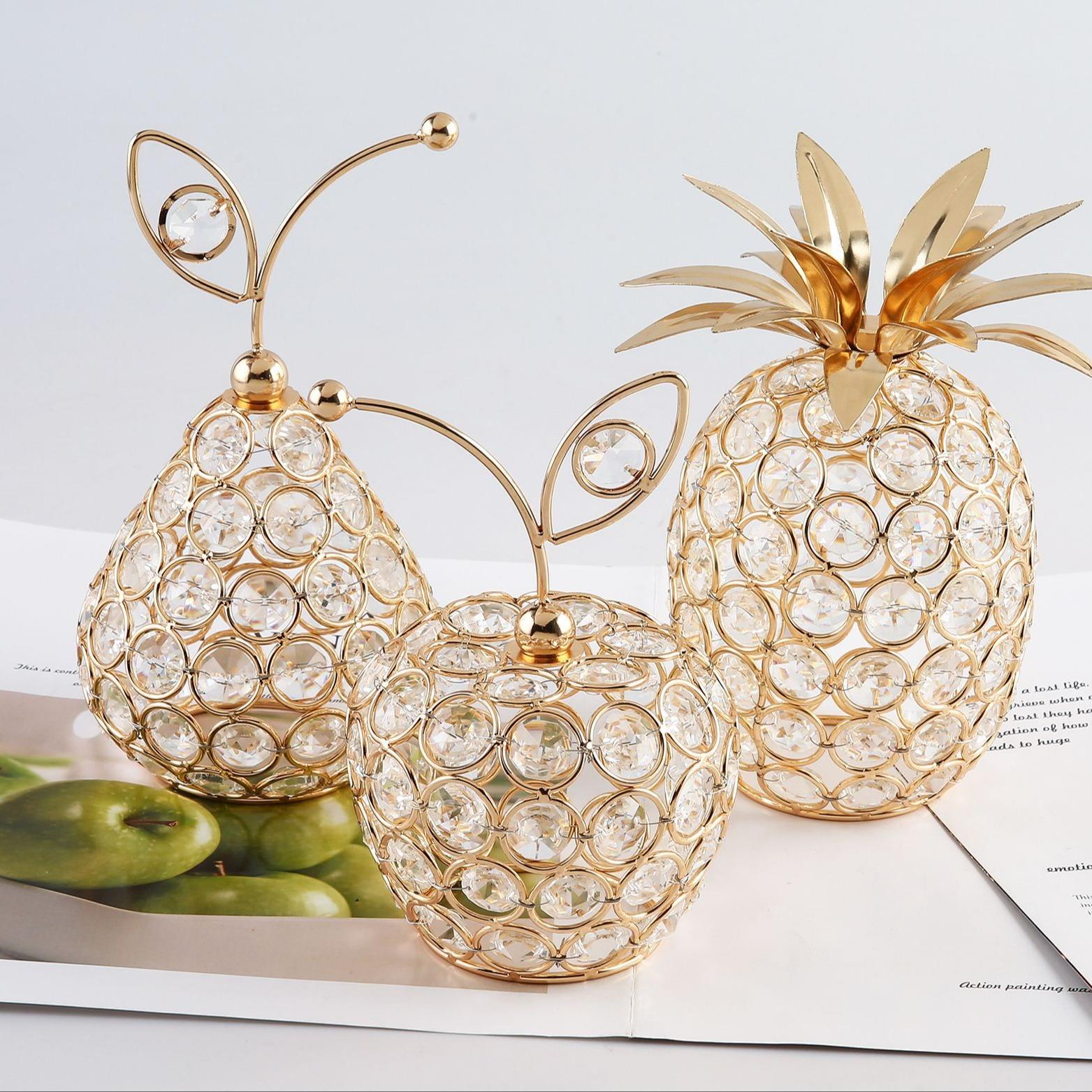 Creative Crystal Craft Fruit Ornament, Living Room Entryway Decor, Table Decoration, Apple, Pear, Pineapple Shapes Home Accent