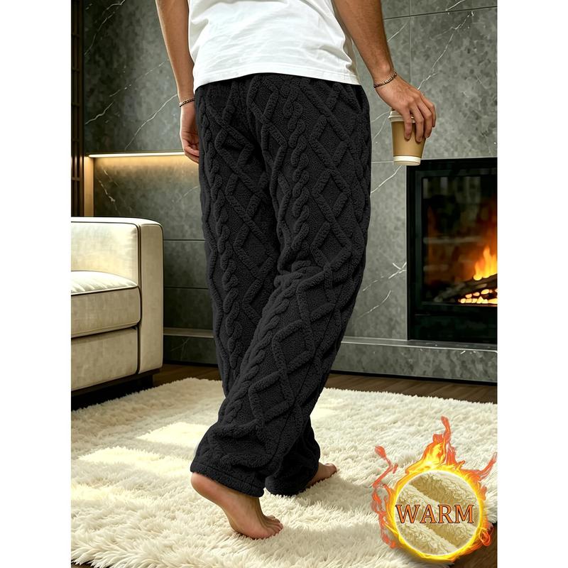 Men's Jogger Style Loose Plaid Pants - Elastic Drawstring Waist, Diagonal Plaid Jacquard Plush Knitted Fabric, Warm Winter Work & Casual Multifunctional Pants