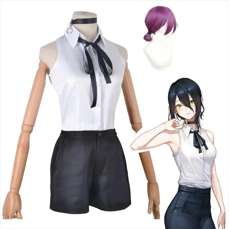 Japanese Anime Chainsaw Reze Cosplay Costume Outfits Shirt Tie Short Wig Neck Ring Women Anime Uniform Halloween Party Costume