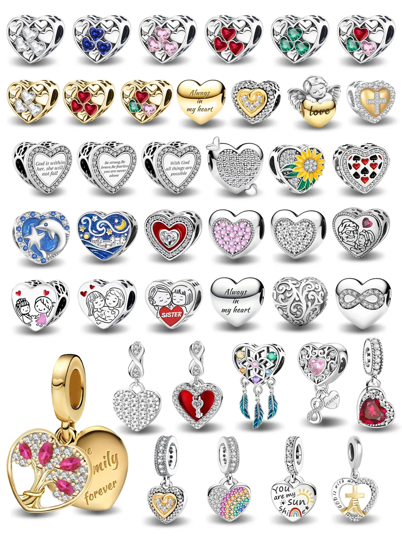 Warm European Style Spacer and Dangle Charms with Sister Mom Portrait and Family Tree Motifs in Copper for Women’s DIY Stacking Jewelry