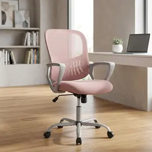 Pink Ergonomic Mesh Office Chair, Height Adjustable Rocking Computer Chair, Breathable Mesh Desk Chair with Soft Cushion, BIFMA Certified Gas Lift Silent Casters for Home Office Use